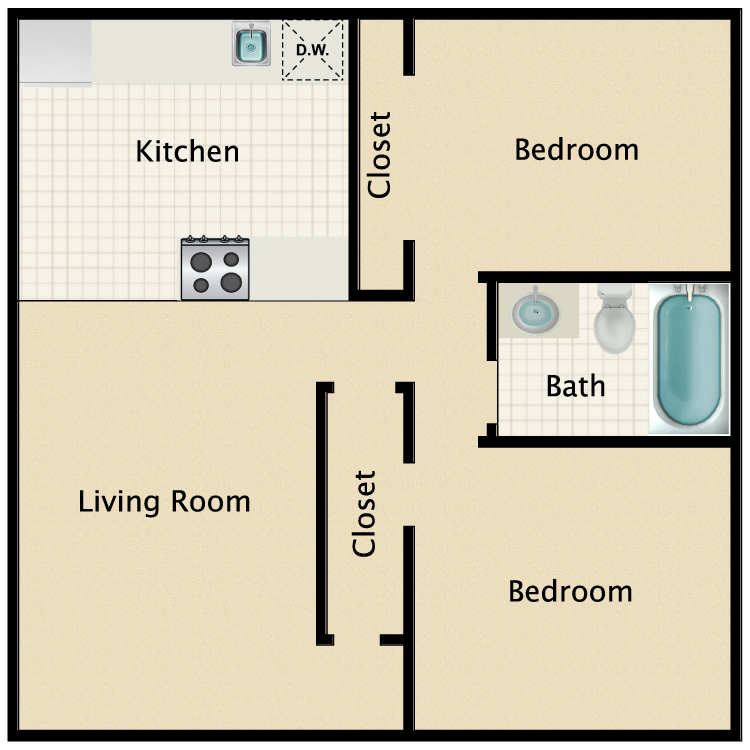Floor plan image of 2 Bed 1 Bath