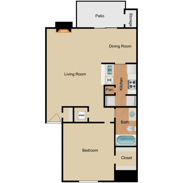 Floor plan image of 1 Bed 1 Bath