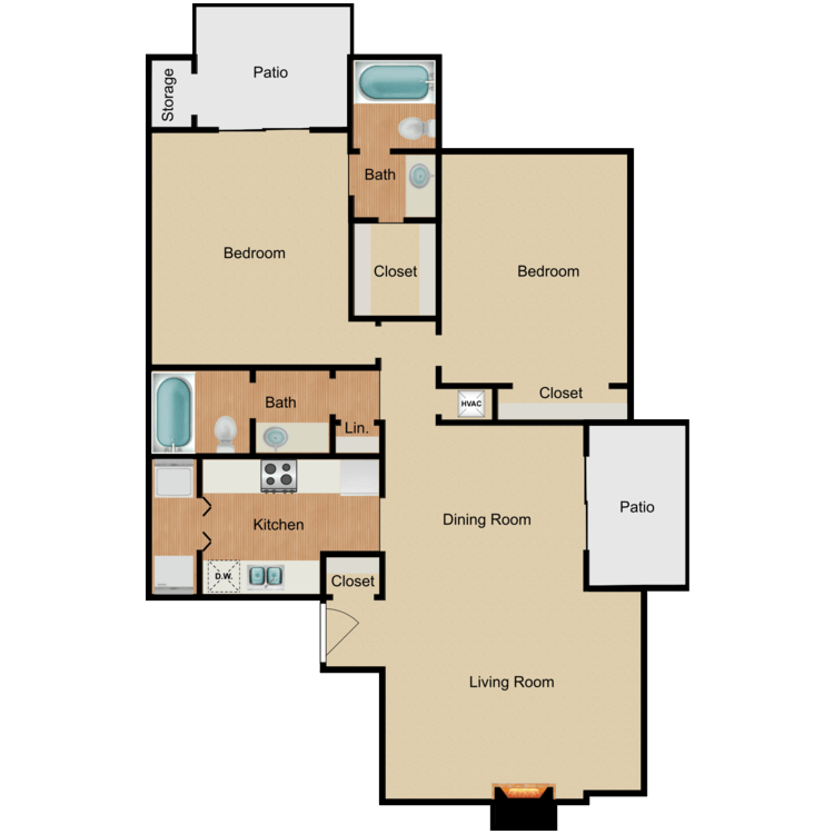 Floor plan image of 2 Bed 2 Bath Flat