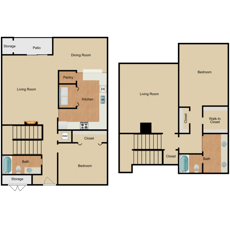 Floor plan image of 2 Bed 2 Bath Townhouse