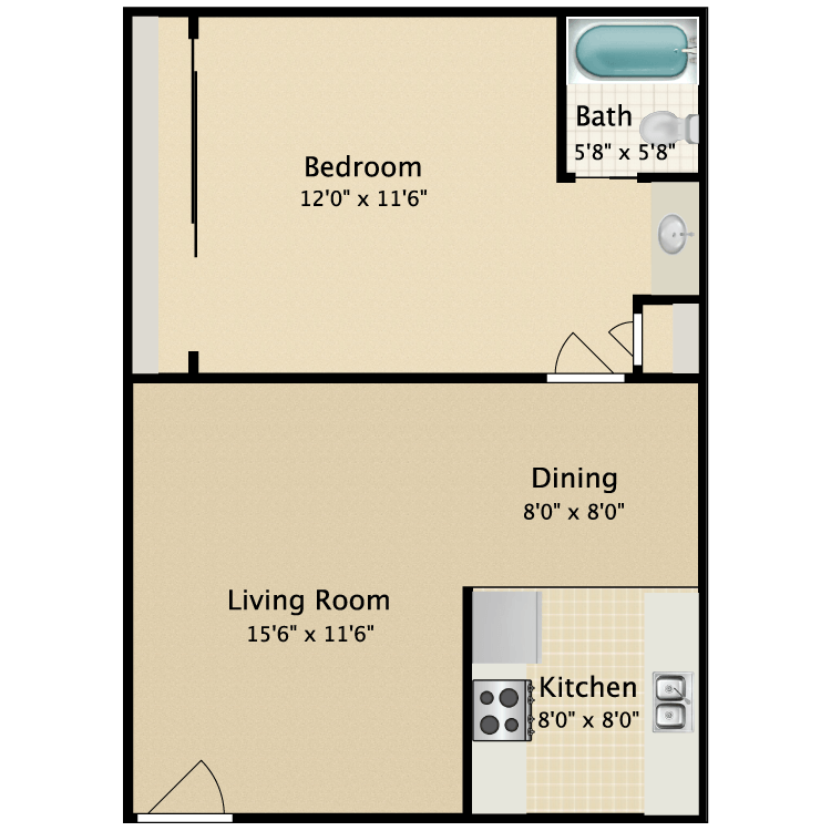 Floor plan image of One Bedroom One Bath