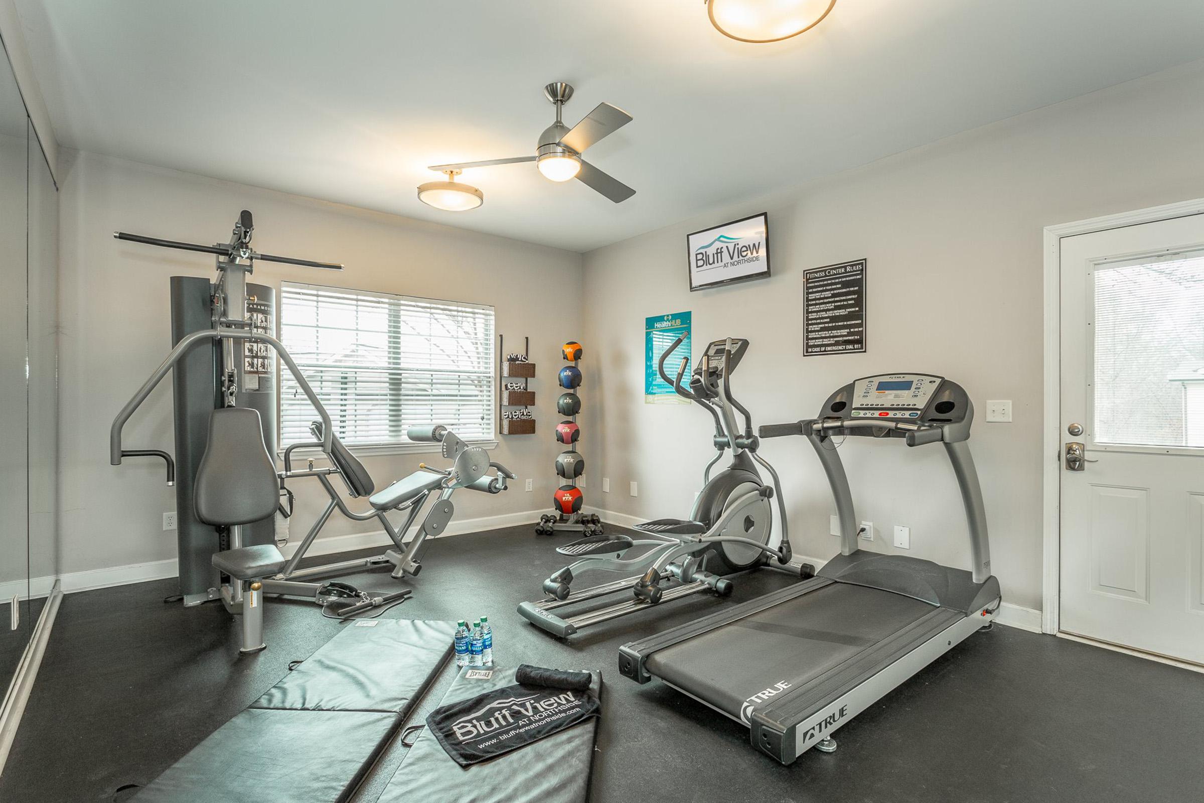Fitness Center at Bluff View at Northside Apartments