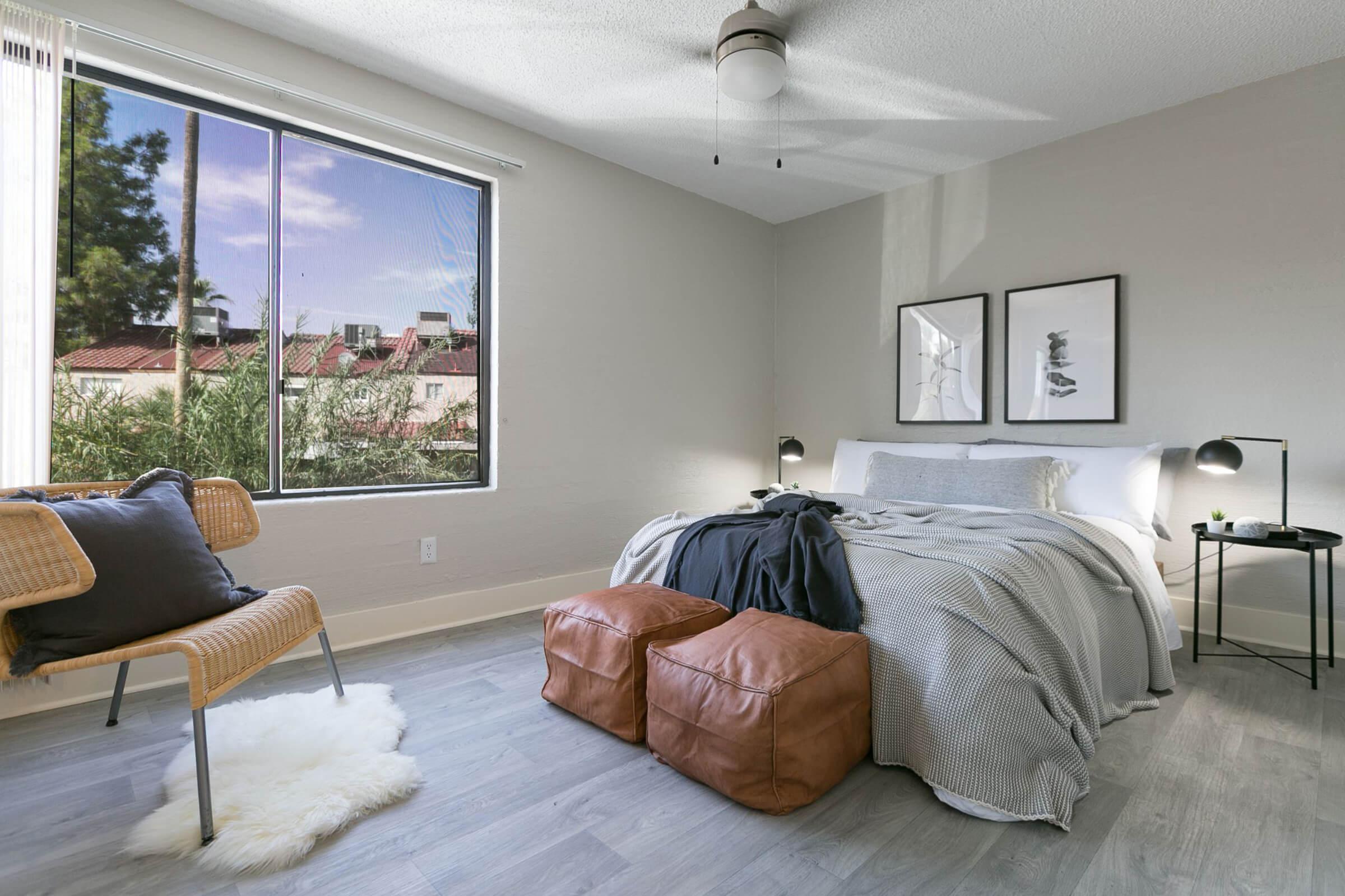 Bedroom with Large Window and Ample Natural Lighting - The Marlowe Apartments - Phoenix - Arizona