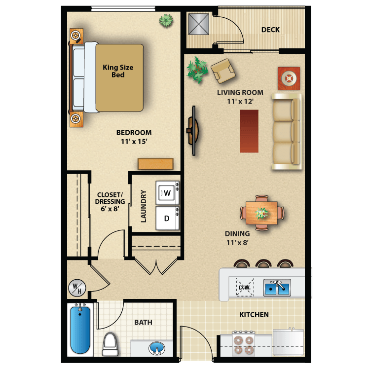 Floor plan image of One Bed Interior