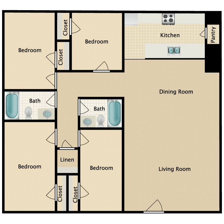 Floor plan image of 4 Bed 2 Bath