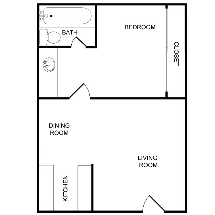 Floor plan image of One Bedroom - One Bath