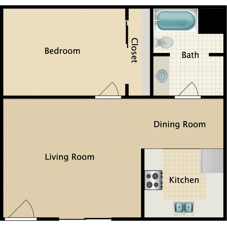 Floor plan image of 1 Bed 1 Bath