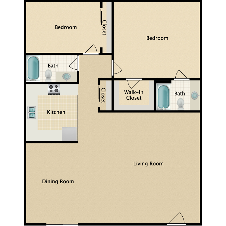 Floor plan image of 2 Bed 2 Bath