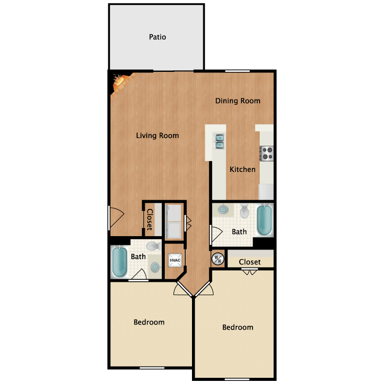 Floor plan image of 2 Bed 2 Bath Garden