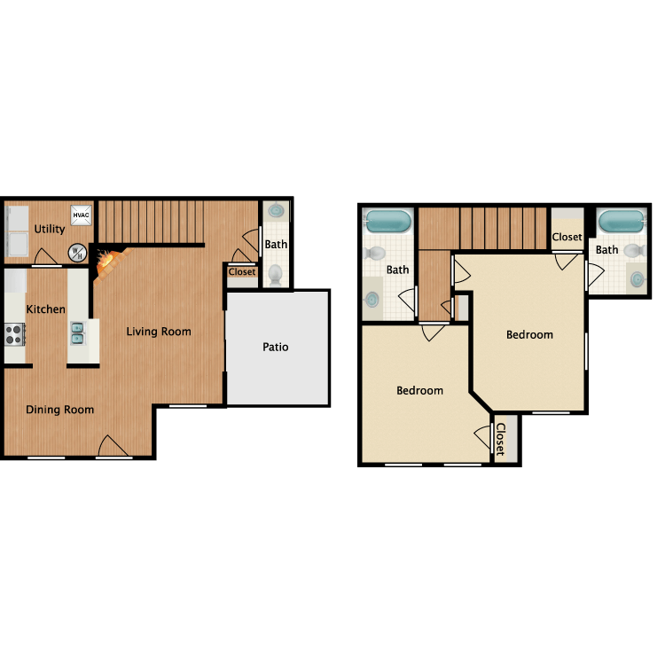 Floor plan image of 2 Bed 2.5 Bath Townhome