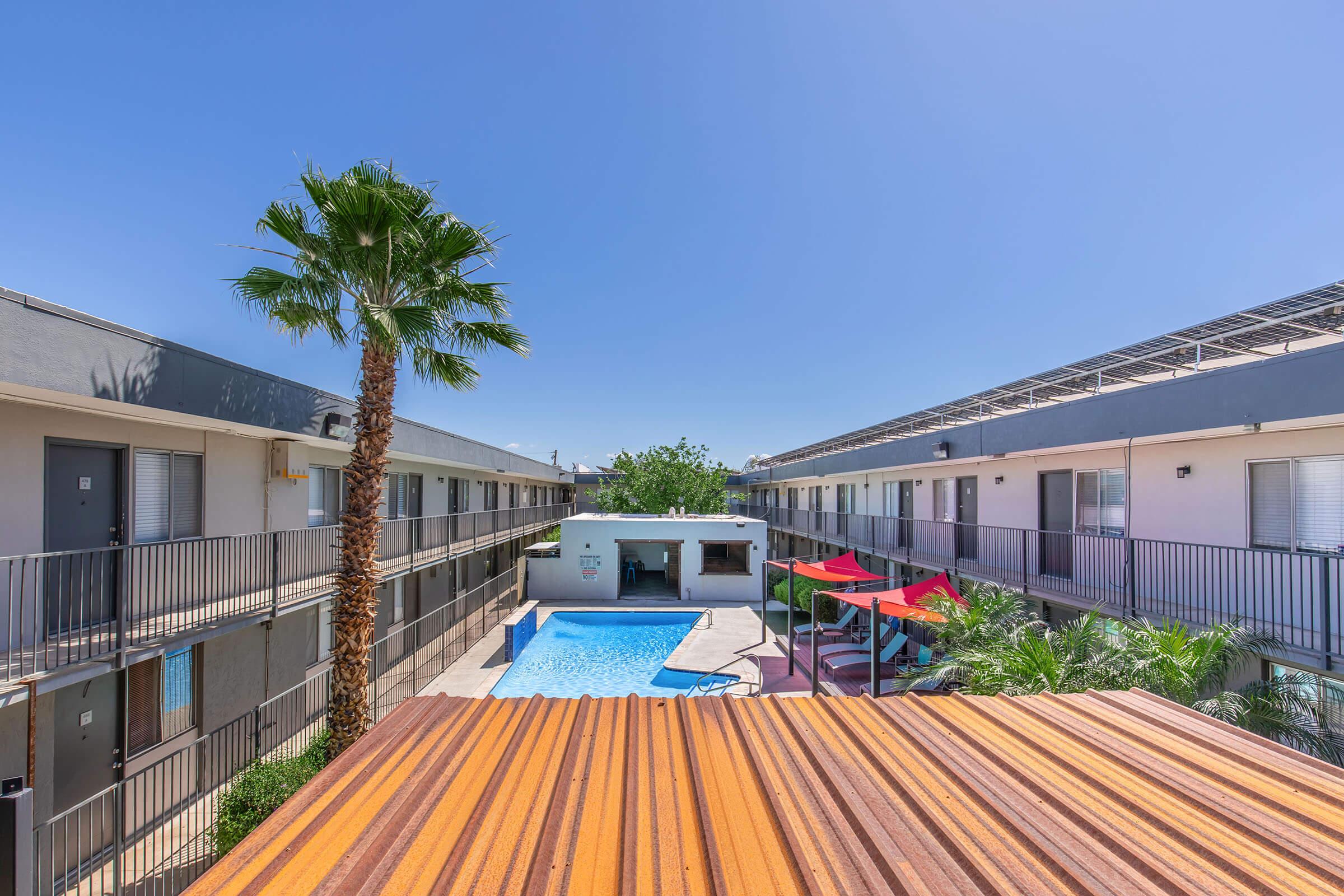 Pool deck.
