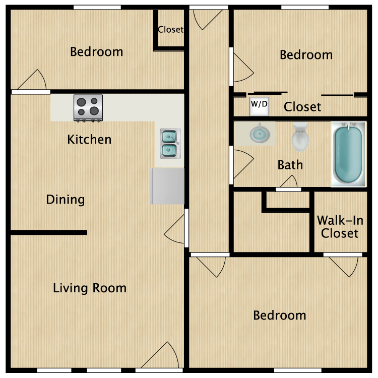 Floor plan image of 3 Bed 1 Bath Middle