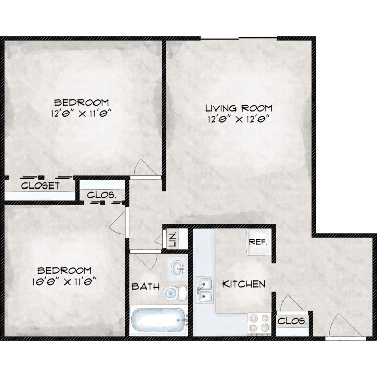 Two Bedroom One Bath floor plan image