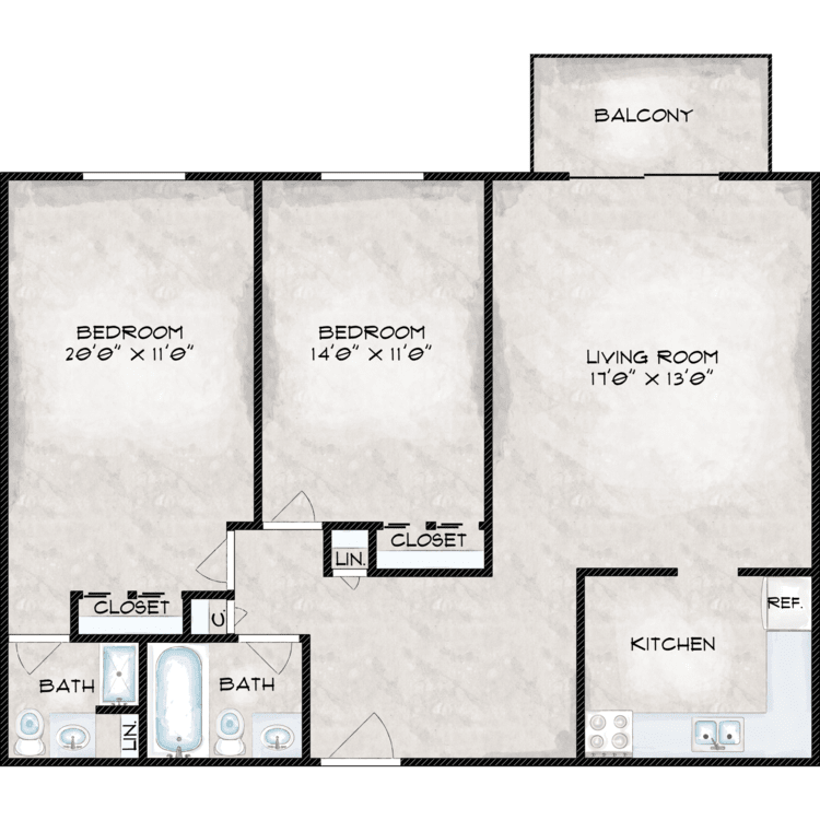 Two Bedroom Two Bath floor plan image