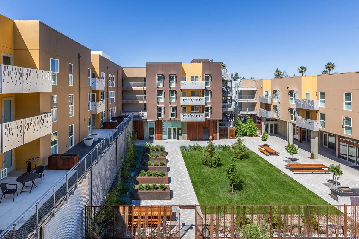 Mayfield Place courtyard with green landscaping