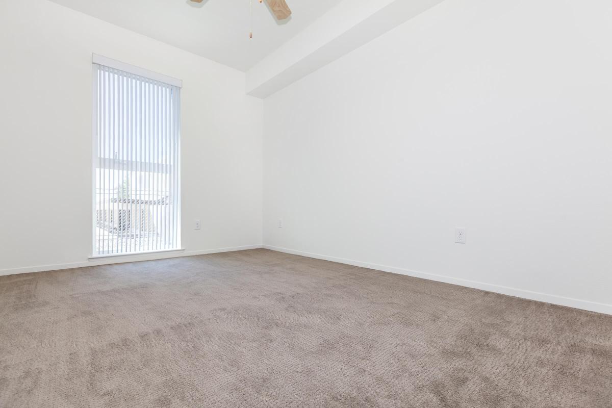 Unfurnished bedroom with brown carpeting