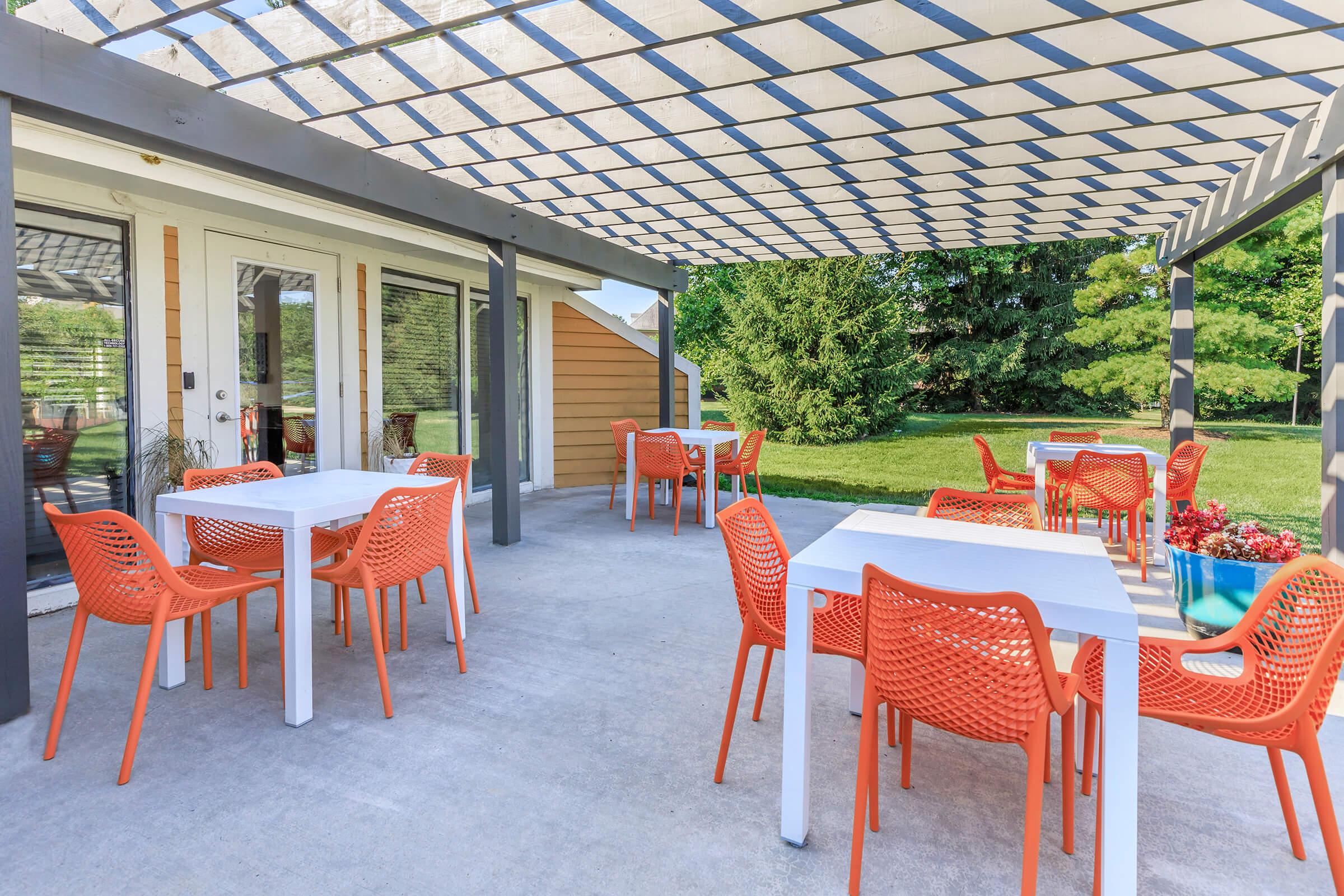 a group of lawn chairs sitting on top of a table