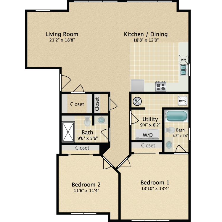 Floor plan image of 2 Bedroom 2 Bath 3