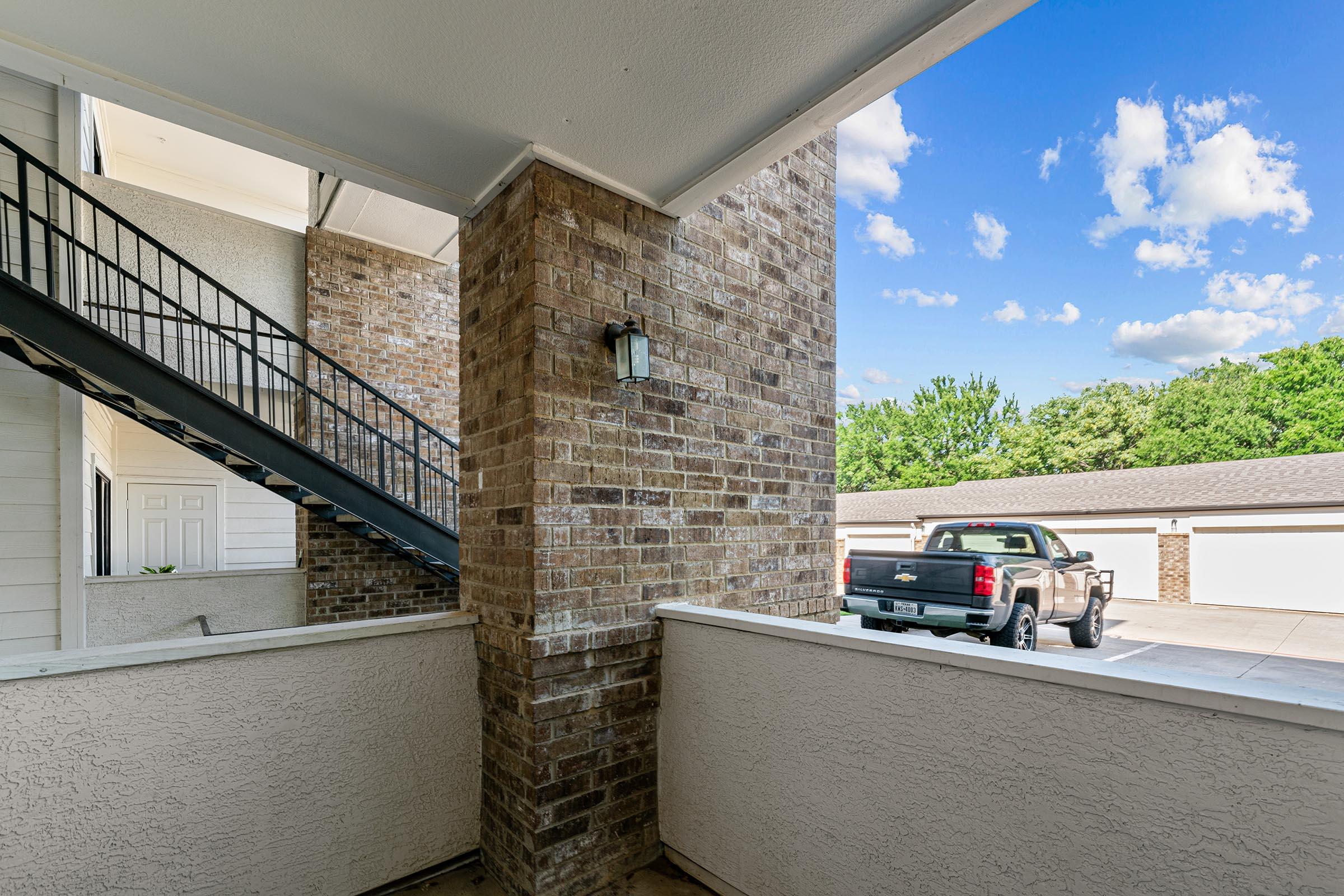 a view of a stone building