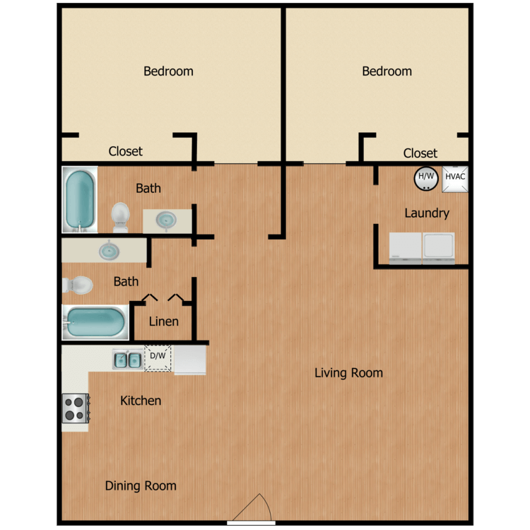 Floor plan image of 2 Bed 2 Bath