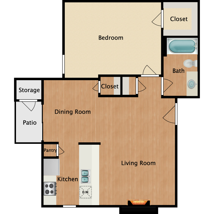 Floor plan image of A2 1 Bed 1 Bath