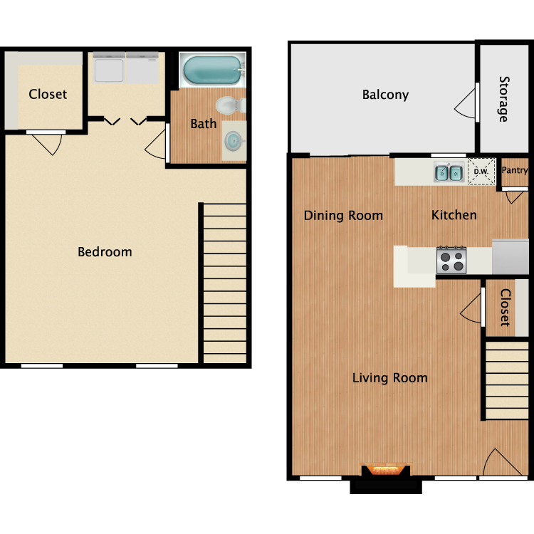 Floor plan image of A4 1 Bed 1 Bath TH