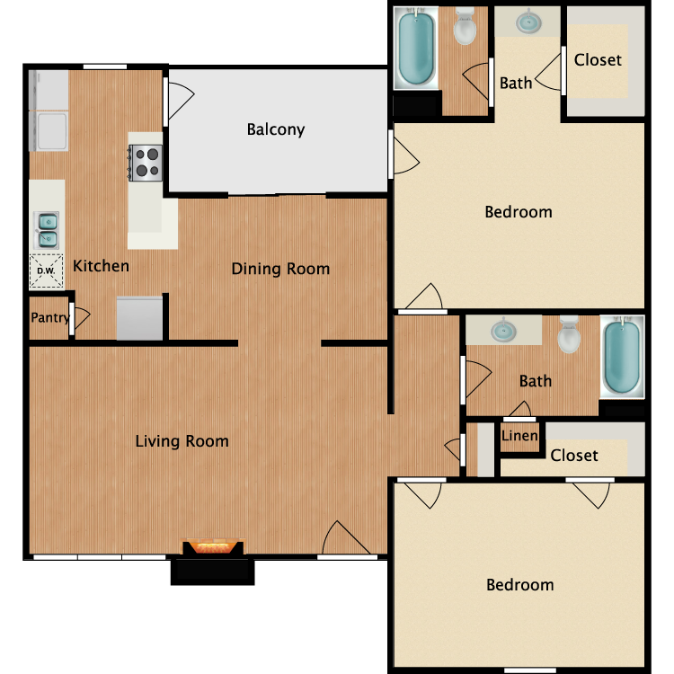 Floor plan image of B2 2 Bed 2 Bath
