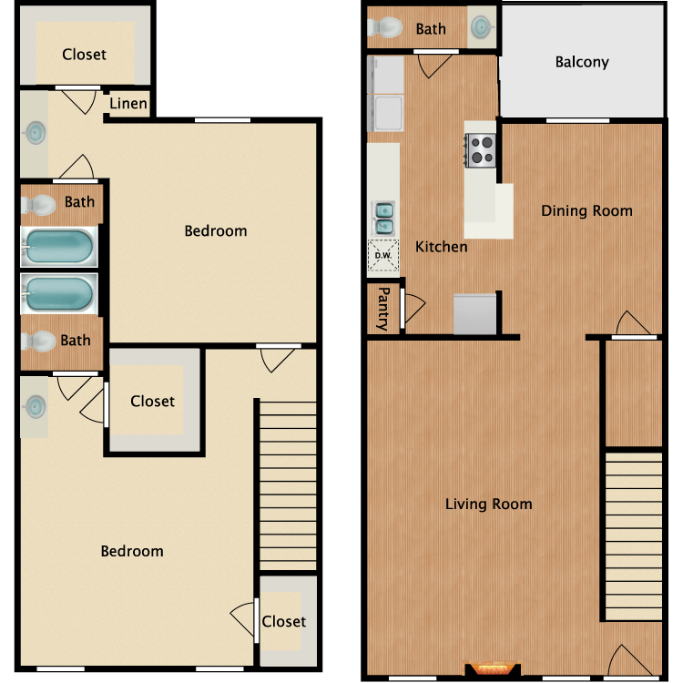 Floor plan image of B3 2 Bed 2 Bath TH