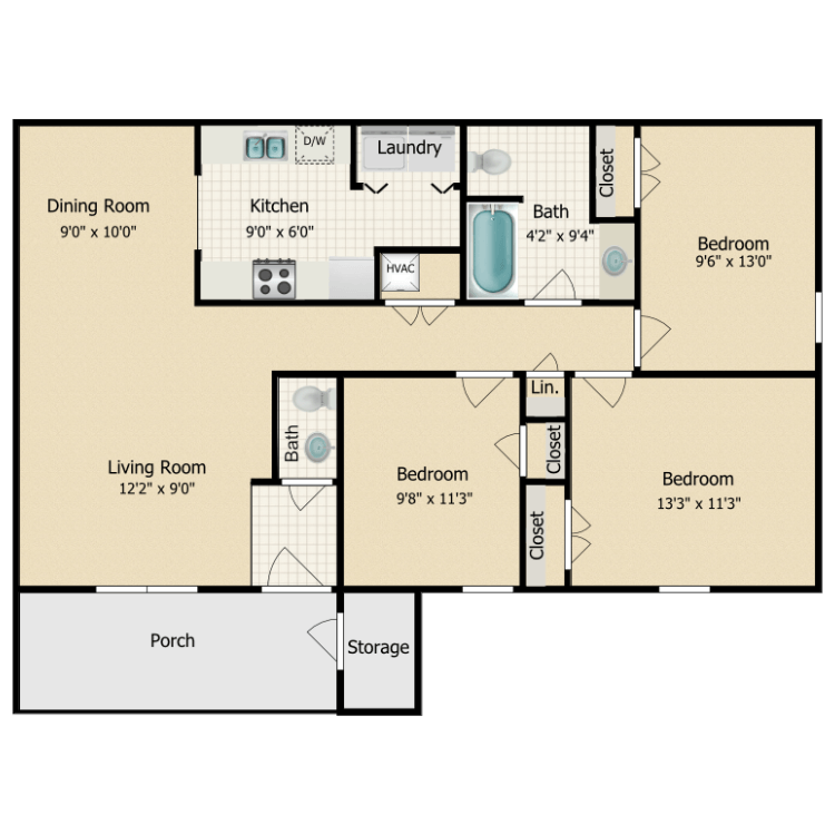 Floor plan image of 3 Bed 1.5 Bath