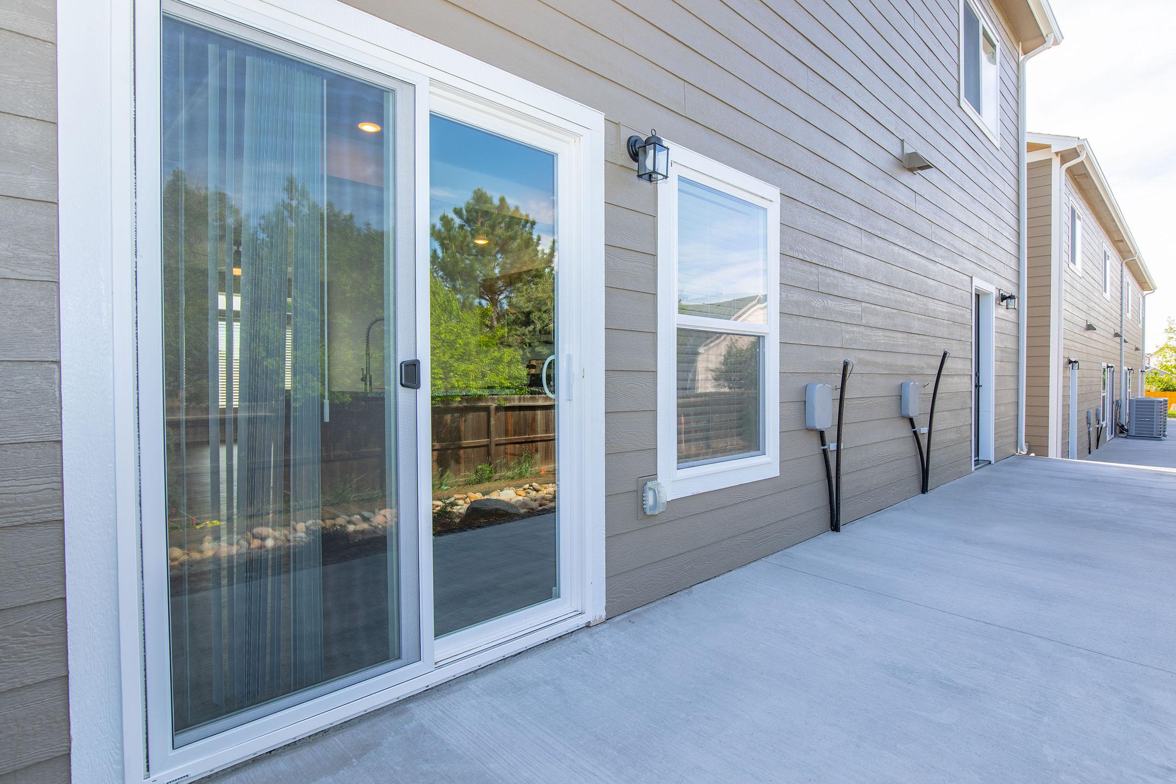 a glass door of a building