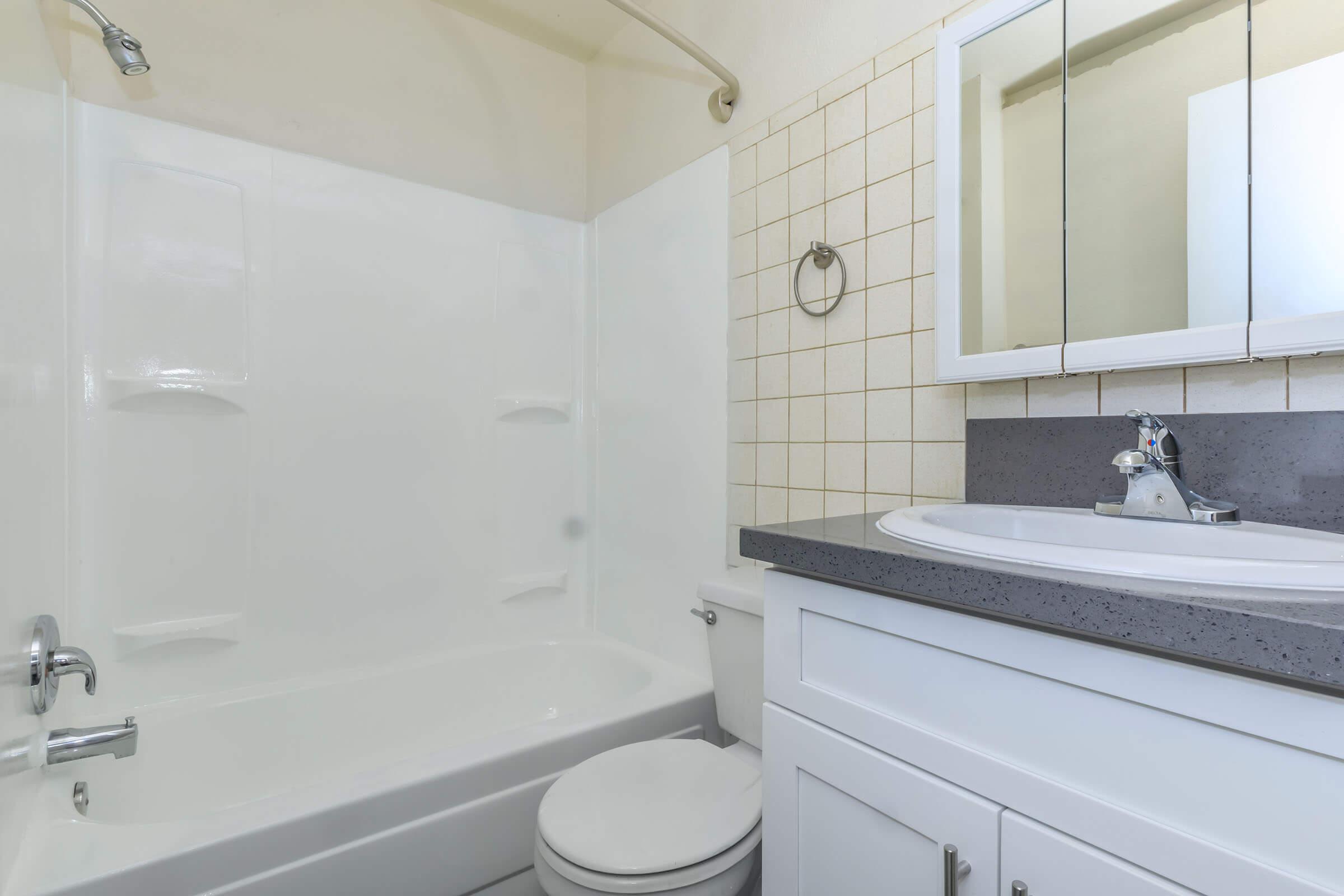 a room with a sink and a shower