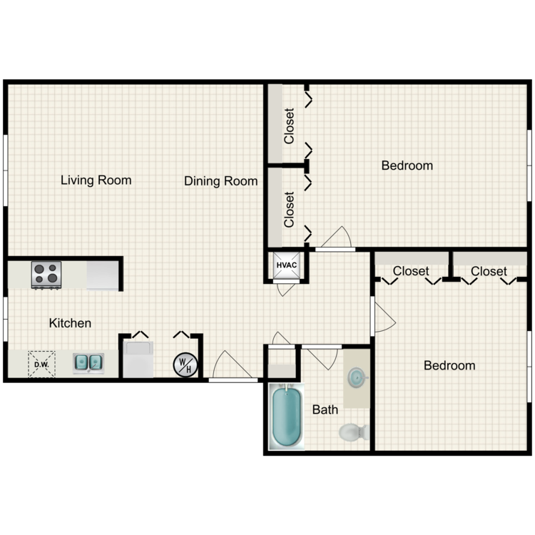 Floor plan image of 2 Bed 1 Bath