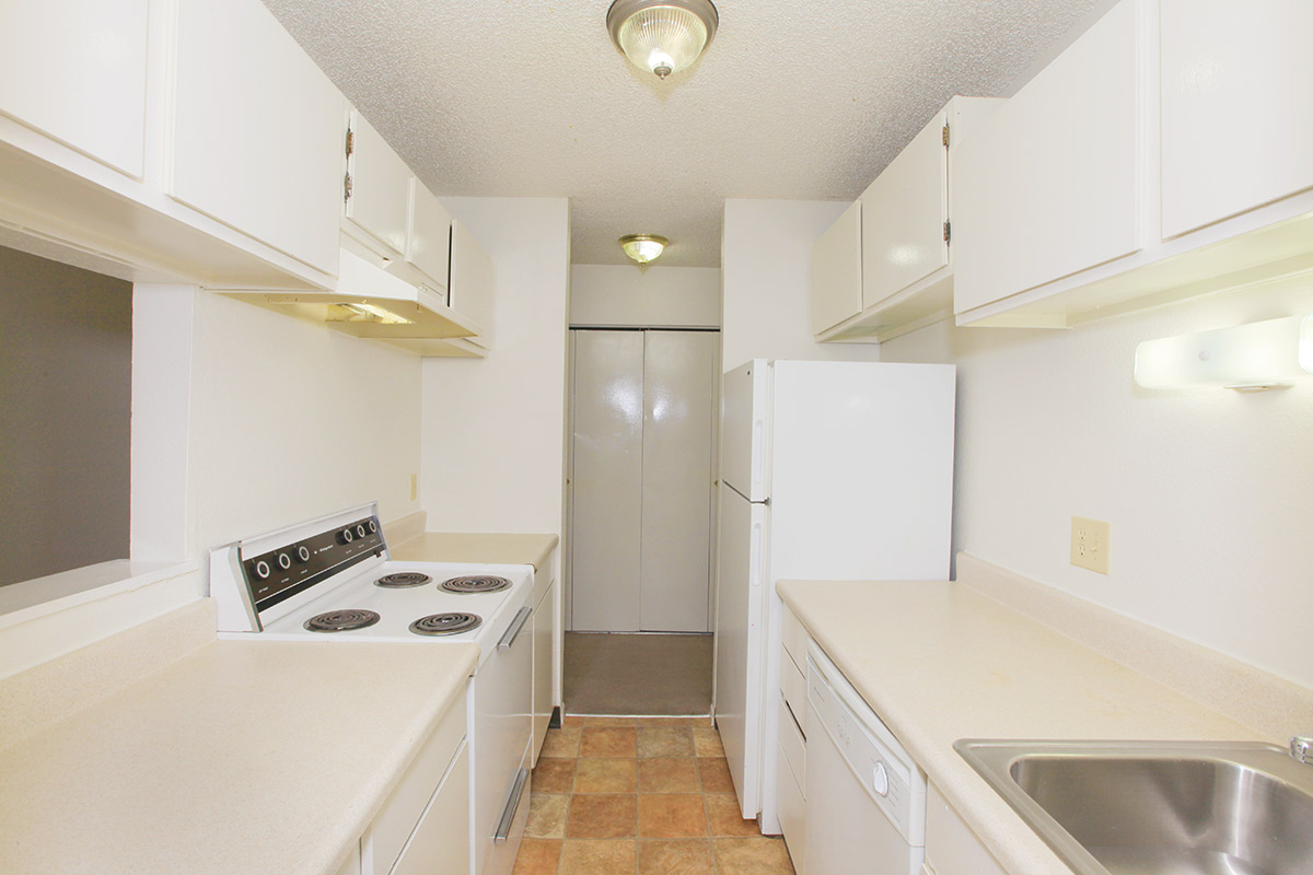 a kitchen with a stove sink and refrigerator