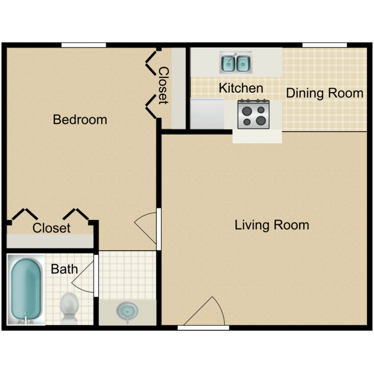 Floor plan image of 1 Bed 1 Bath