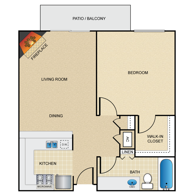 Floor plan image of 1 Bed 1 Bath