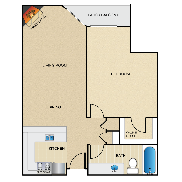Floor plan image of 1 Bed 1 Bath with Alcove