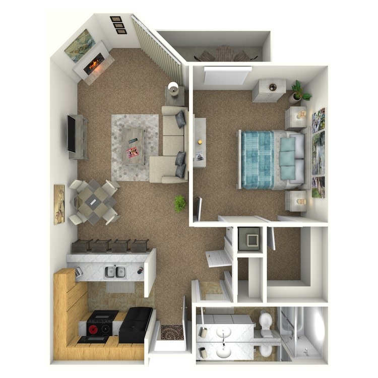 Floor plan image of 1 Bed 1 Bath with Alcove