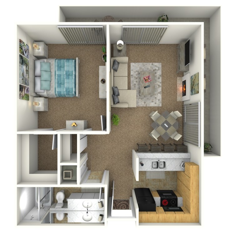 Floor plan image of 1 Bed 1 Bath Corner