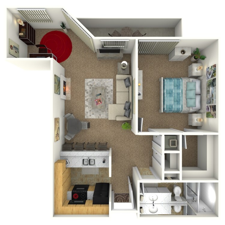 Floor plan image of 1 Bed 1 Bath with Den