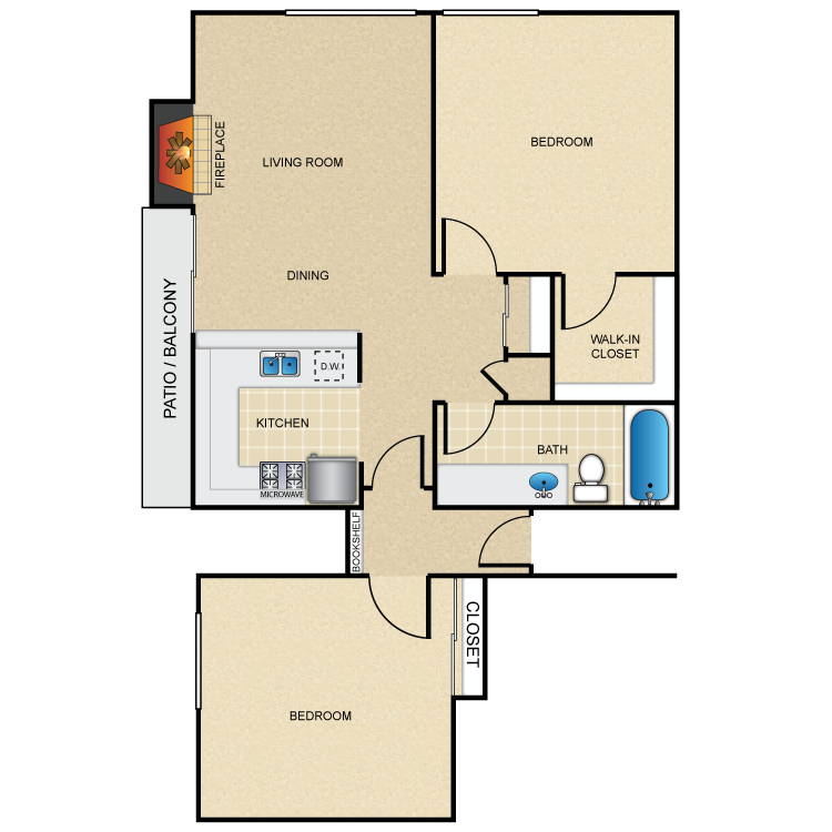 Floor plan image of 2 Bed 1 Bath