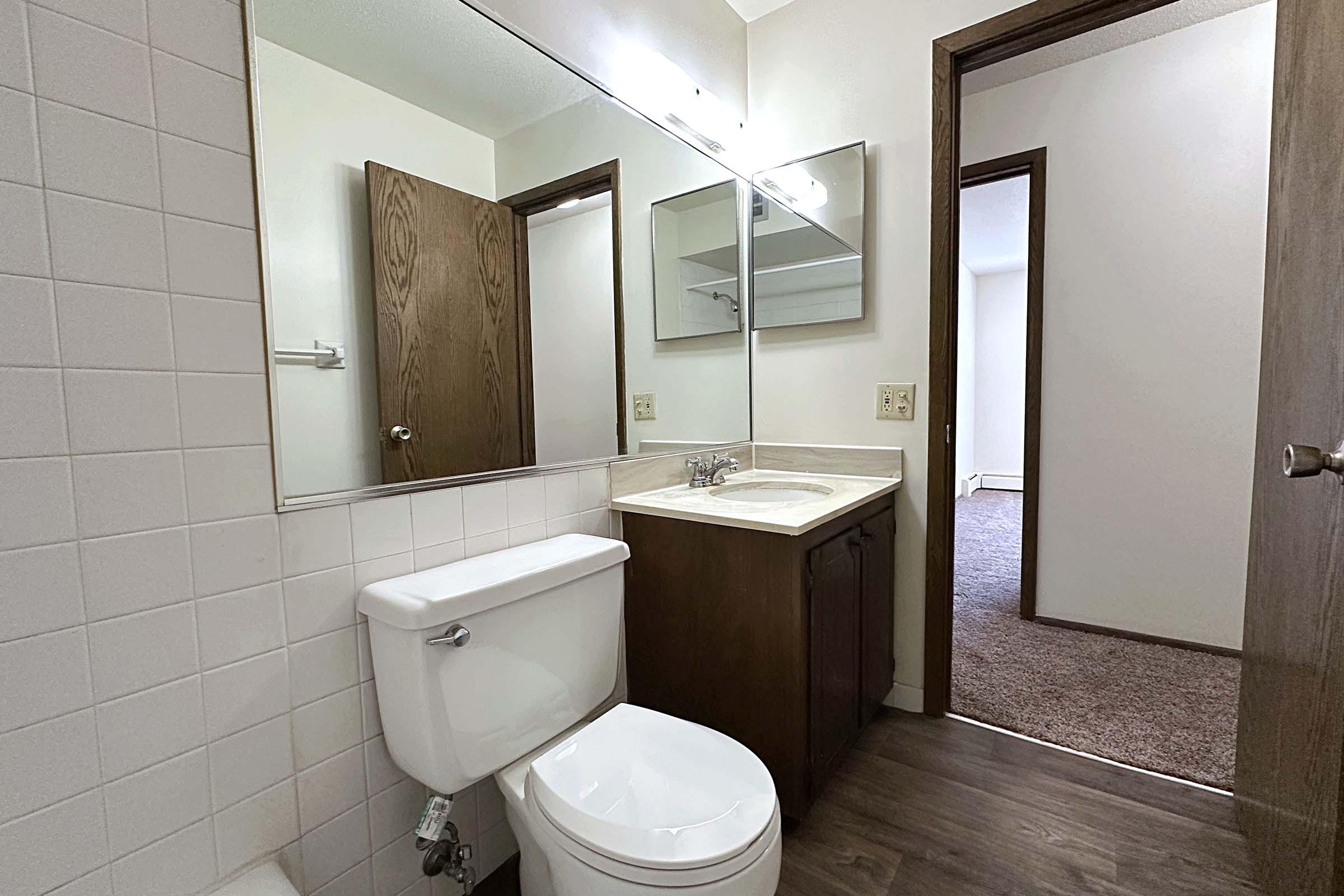 a restroom with a sink and a mirror