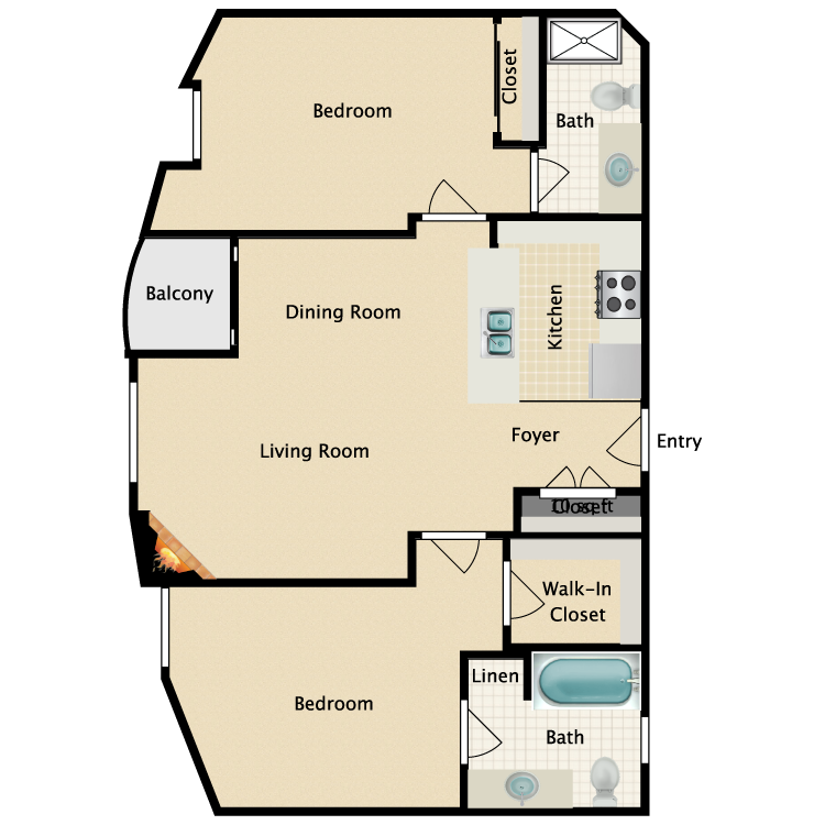 Floor plan image of 2 Bed 2 Bath Plan B