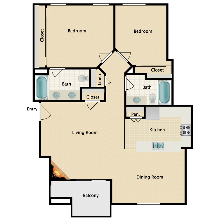 Floor plan image of 2 Bed 2 Bath Plan C