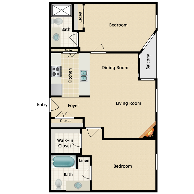 Floor plan image of 2 Bed 2 Bath Plan E