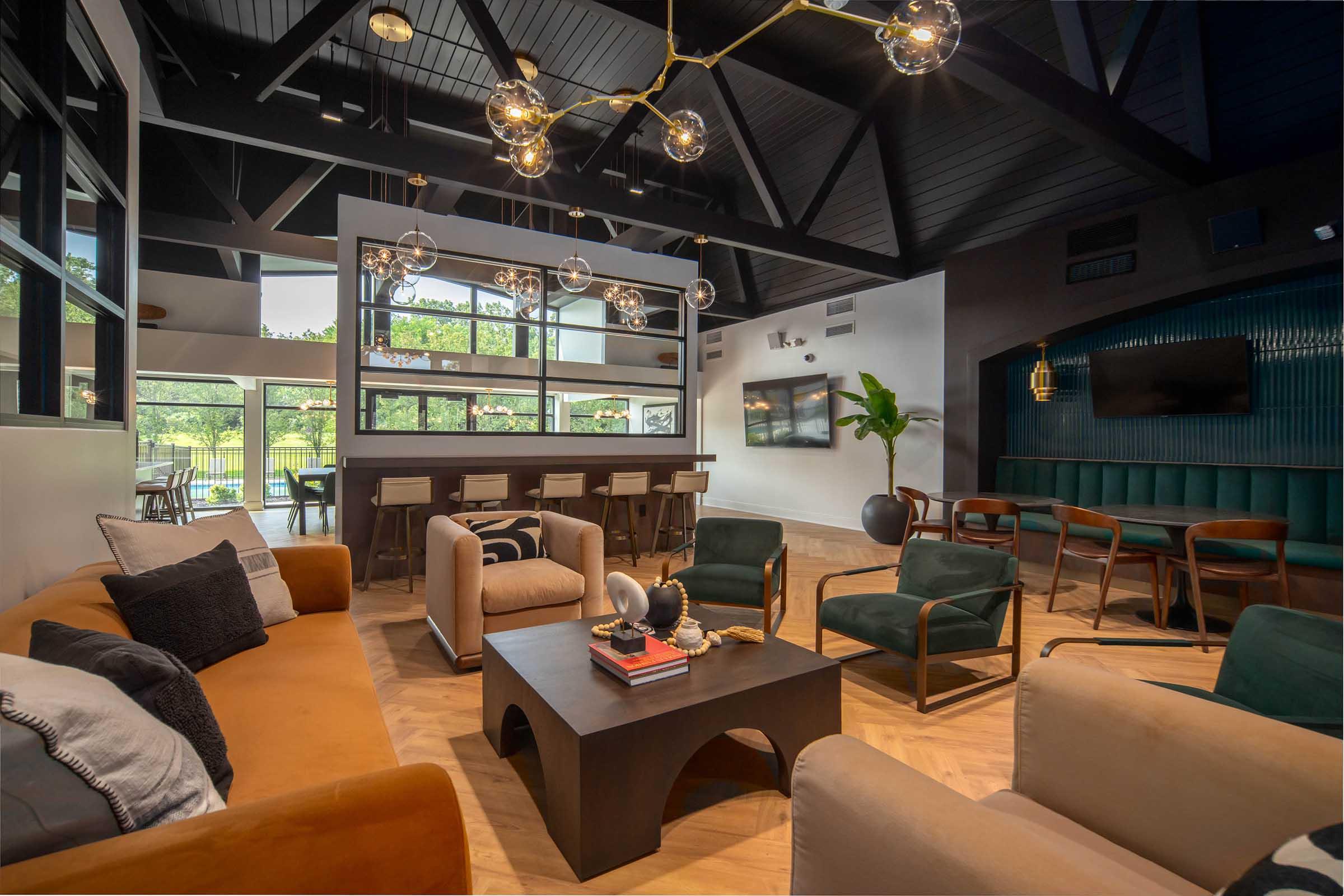 a living room filled with furniture and a fire place