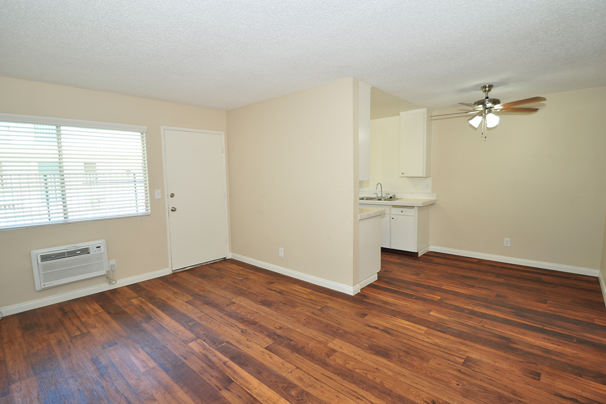 a room with a hard wood floor