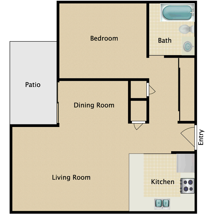 Floor plan image of 1 Bed 1 Bath