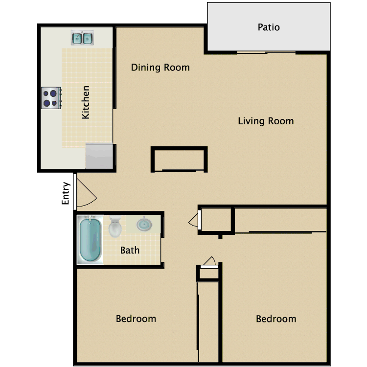 Floor plan image of 2 Bed 1 Bath