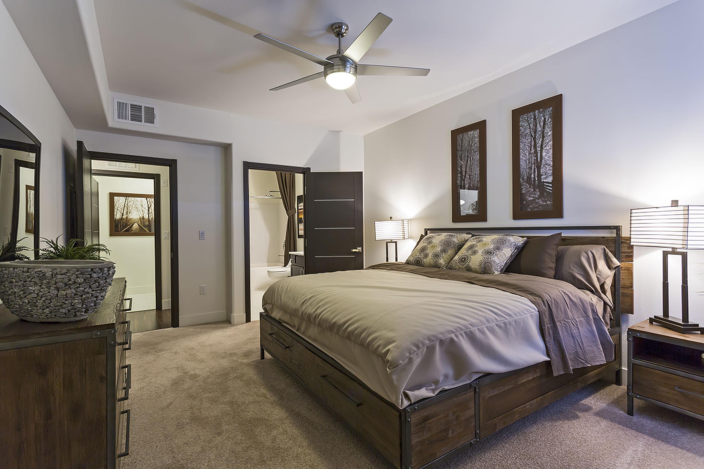 SPACIOUS BEDROOM WITH ENERGY-SAVING CEILING FAN