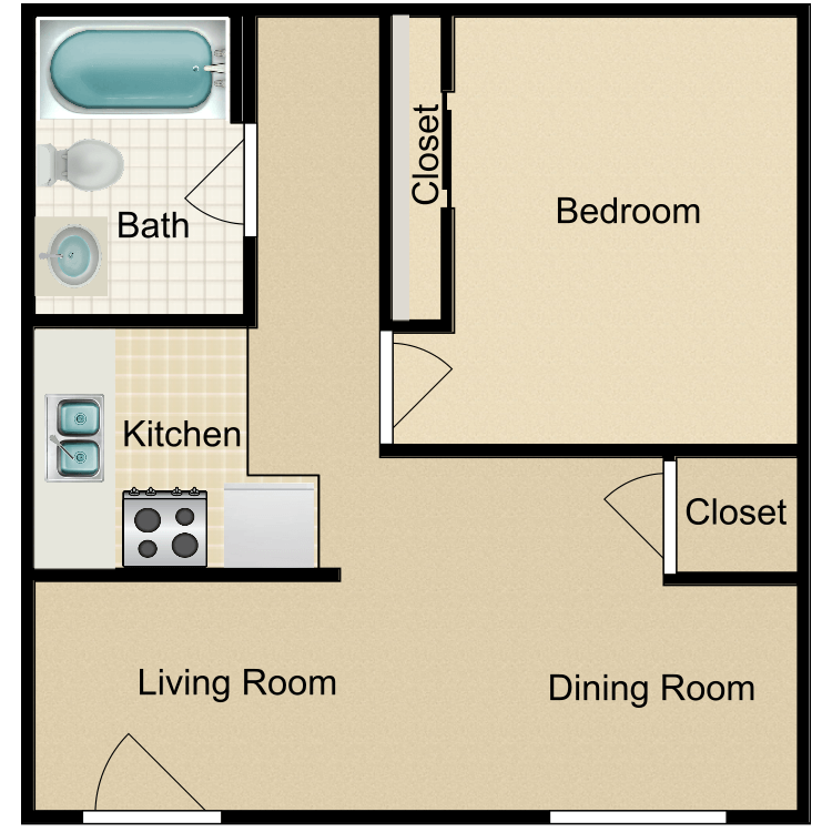 Floor plan image of Efficiency 1 Bedroom